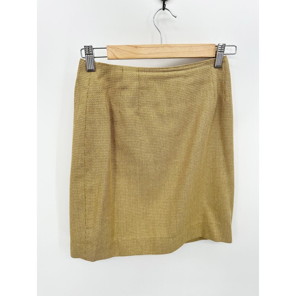 Linda Allard Yellow Pencil Skirt Women‎ Size 2 Silk Wool Career Office Academia